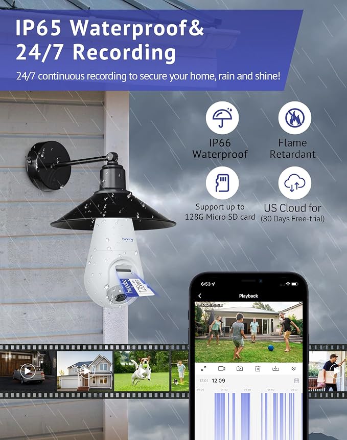 Hugolog 3K 5MP Light Bulb Security Cameras Wireless Outdoor-2.4GHz Cameras - Image 6