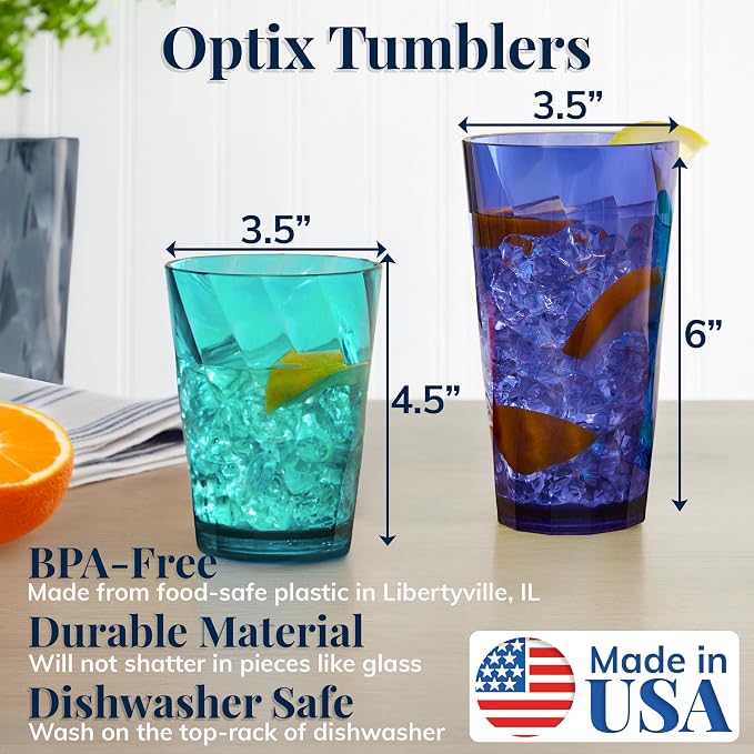 US Acrylic Optix Plastic Reusable Drinking Glasses 14oz Rocks & 20oz Water Cups - Image 2