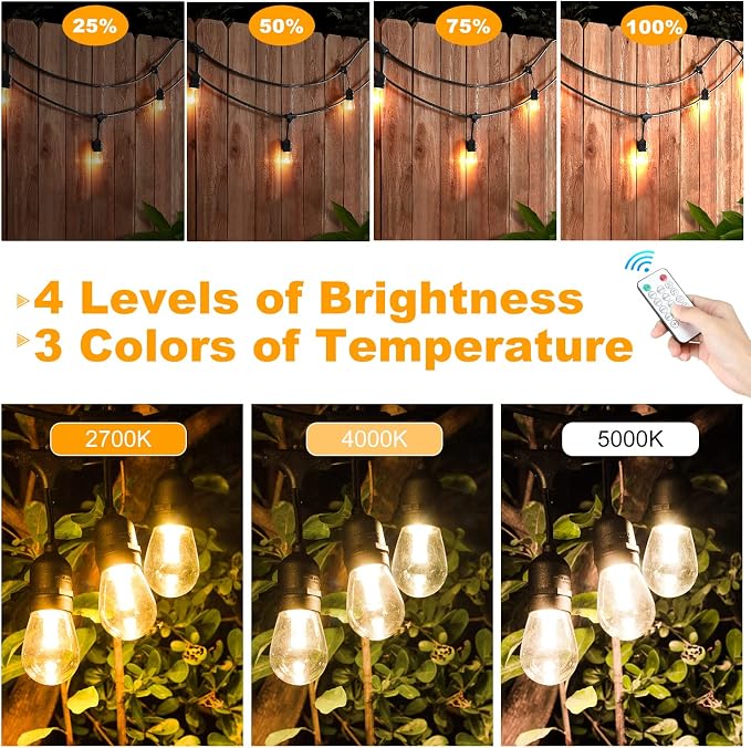 Mlambert 3-Color in 1 Solar String Lights Outdoor Waterproof Dimmable, 48ft - Image 2