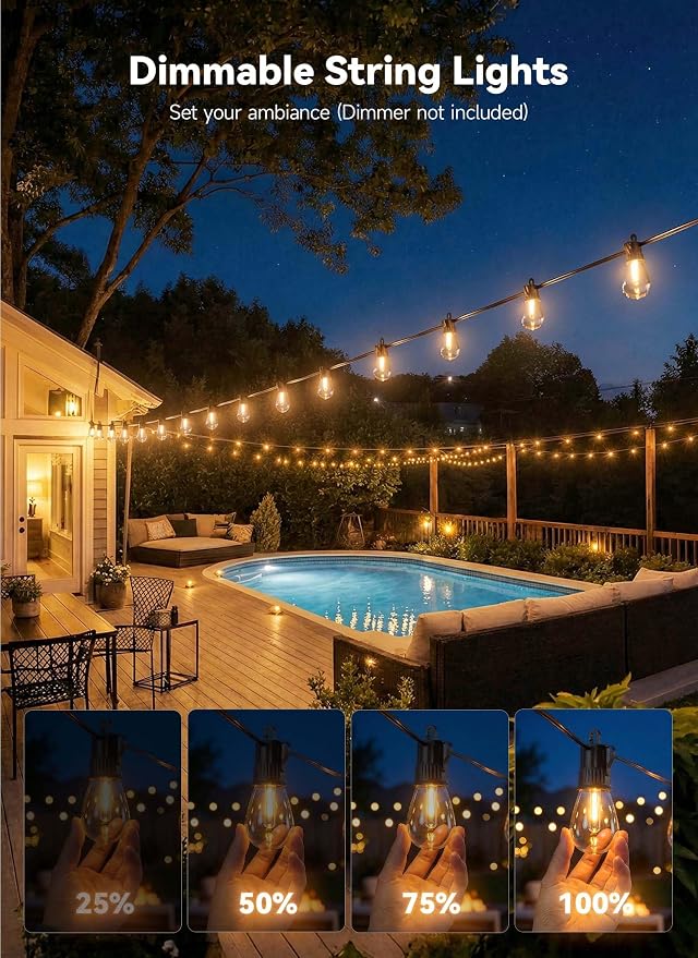 Minetom 80FT Outdoor String LED Patio Lights Waterproof, 24 Shatterproof S14 - Image 5