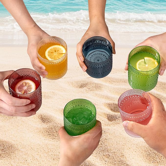 18PCS Plastic Hobnail Drinking Glasses - 14 Oz Clear Vintage Glasses Mixed - Image 9