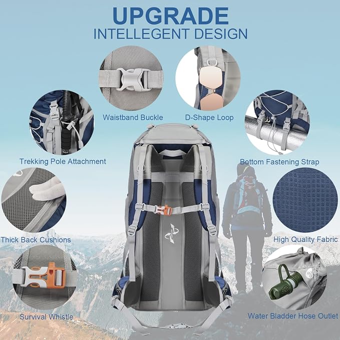 60L Hiking Backpack, Water Resistant Camping Backpack - Image 4