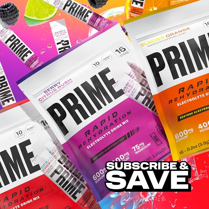 PRIME Rapid Rehydration Electrolyte Powder Sticks, Berry Citrus Rush, Sugar - Image 8