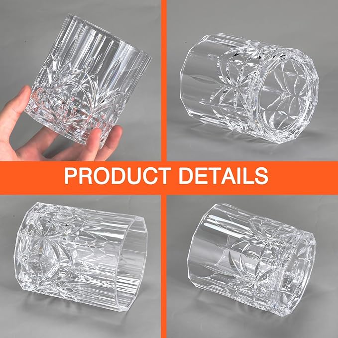 12 Sets Plastic Whiskey Glasses 14 oz Unbreakable Whiskey Drinking Glasses Old - Image 3