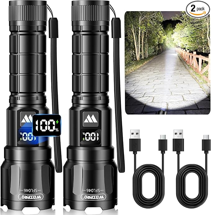 Wdtpro LED Rechargeable Flashlight 2Pack, 3Modes Super Bright High Lumens by WdtPro