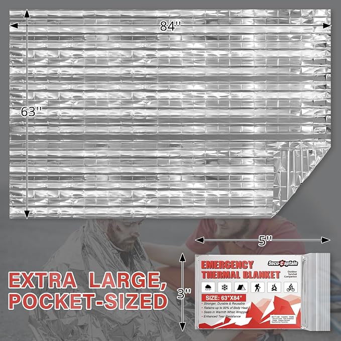 SecuCaptain Survival Emergency Thermal Blankets: 30 Pack Extra Large 84” x63” - Image 3