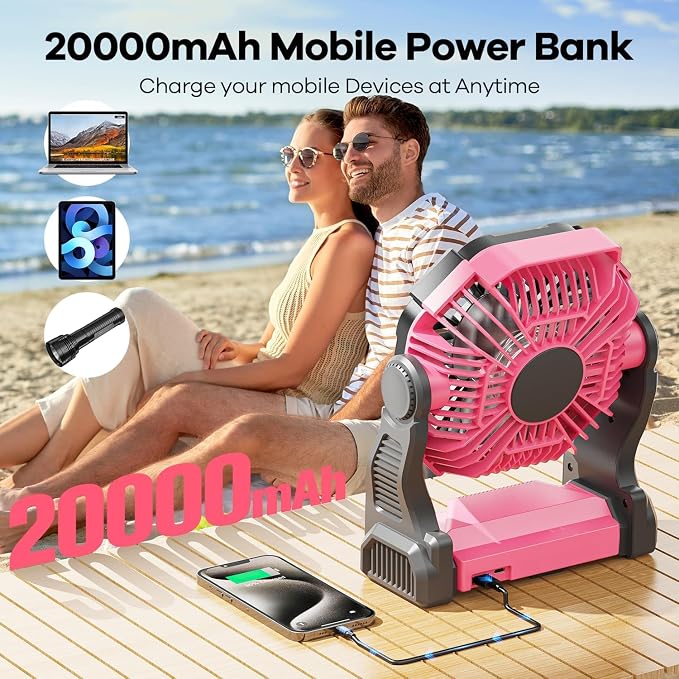 DOWILLDO 20000mAh Portable Battery Powered Camping Fan - - Image 7