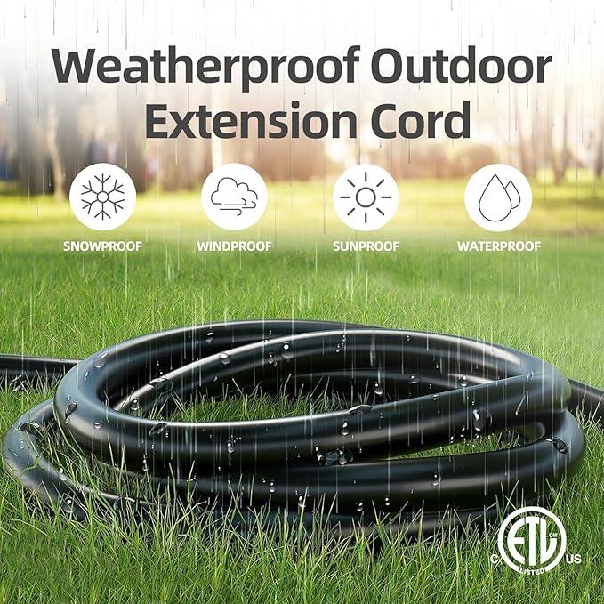 TiFFCOFiO Indoor Outdoor Extension Cord Waterproof, 90 Feet 3 Prong Power Cord - Image 6