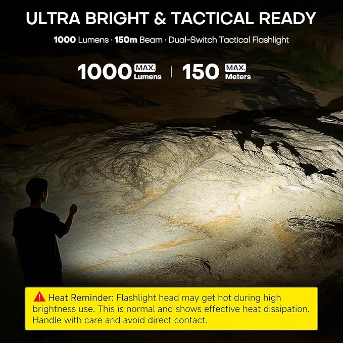 EDC Tactical Flashlight, Flat Flashlights Rechargeable, Dual-Switches LED Small - Image 7