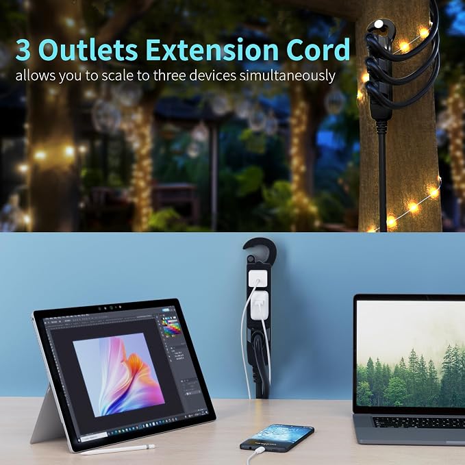 16/3 20 Ft 3 Outlet Extension Cord Outdoor Waterproof, 3 Prong Electrical Cord - Image 7