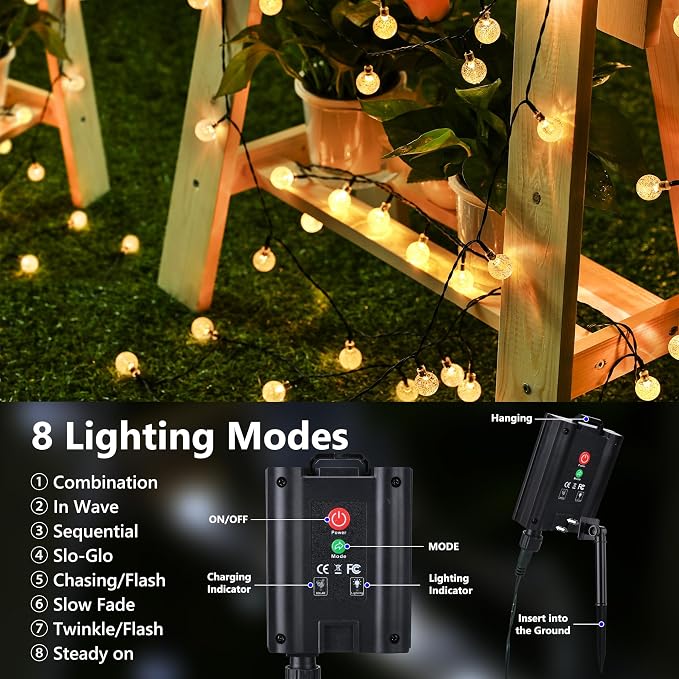 Joomer Solar Powered String Lights, 39FT 60 LED Outdoor Solar String Lights - Image 2