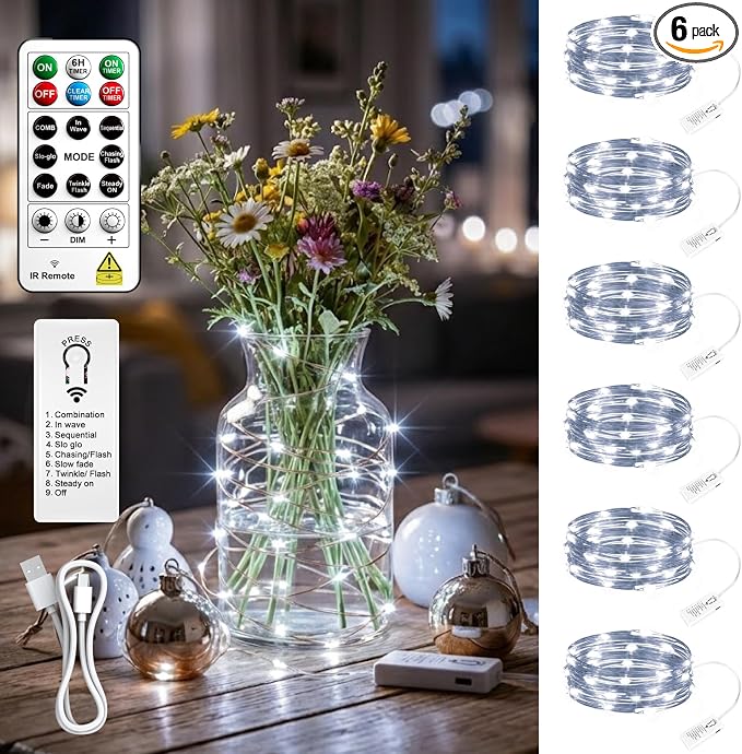 6 Pack Rechargeable Fairy Lights by SINAMER