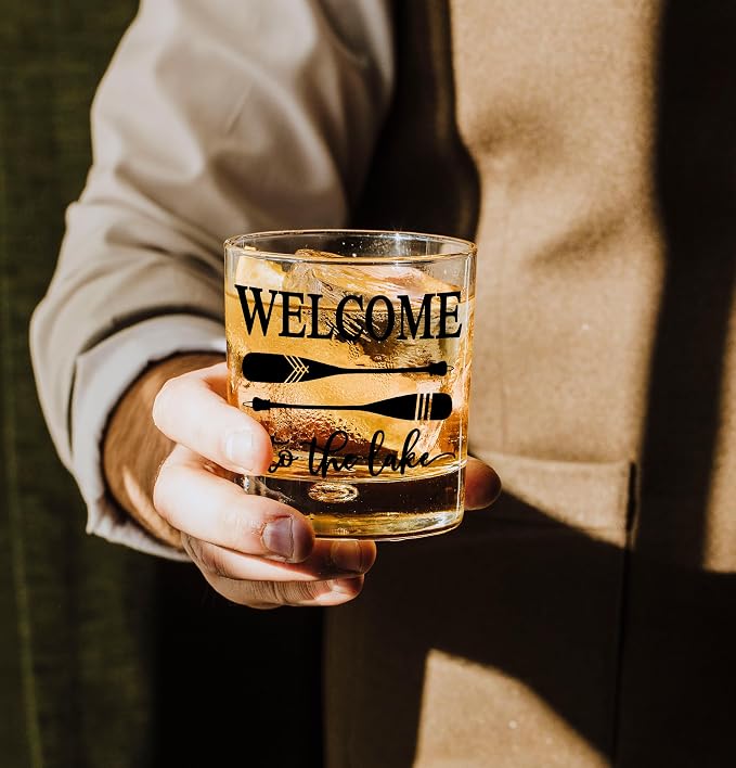 Nogrit Lake House Decor Whiskey Glasses 10 Oz, Welcome To The Lake, Beach Wine - Image 4