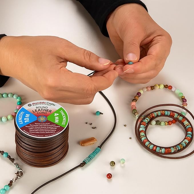 Mandala Crafts Round Cowhide Genuine Gray Leather Cord - Image 6
