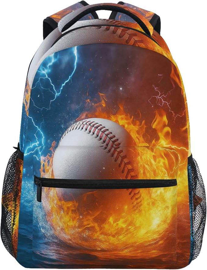Wamika Baseball Ice Fire Boy Backpack Sports Ball School Backpack Kid Girl by Wamika