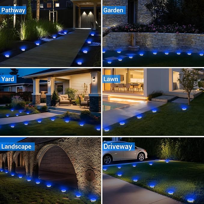 Peasur Mini Solar Ground Lights Outdoor, 8 Pack Flat Solar Powered Disc Lights - Image 6