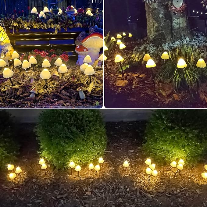 OZS 2PK 32LED 55FT Mushroom Solar Garden Lights Outdoor, Solar String Lights - Image 2