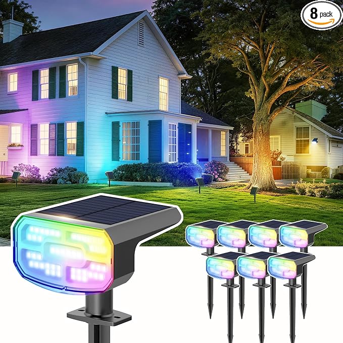 Color Changing Solar Spot Lights Outdoor Waterproof IP65, 9 Lighting Modes by JEJOT
