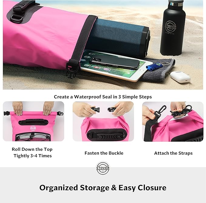 STOVER 5/10/25/30/40/55L Waterproof Dry Bag- Roll-Top Backpack w/Phone Case- - Image 5