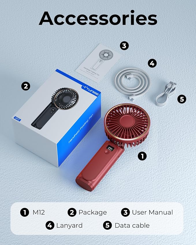 Portable Handheld Fan, 180 Adjustable, 6 Speed Wind, Display Electricity in - Image 8
