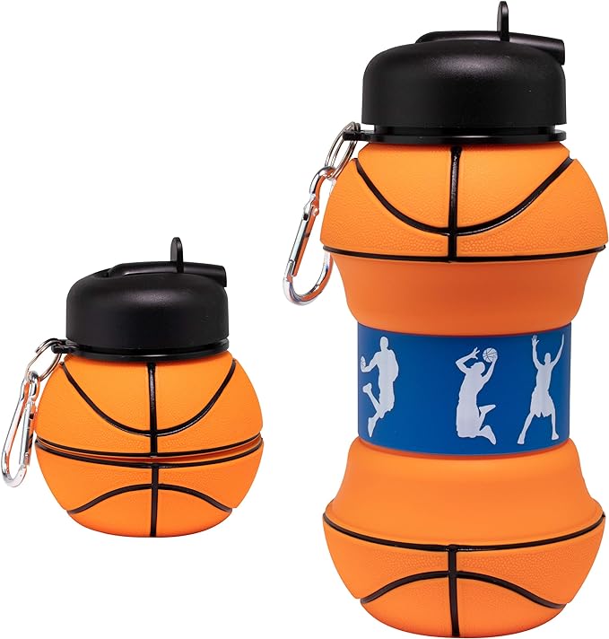 Maccabi Art Clip-On Collapsible BPA-Free Silicone Basketball Water Bottle by MaccabiArt