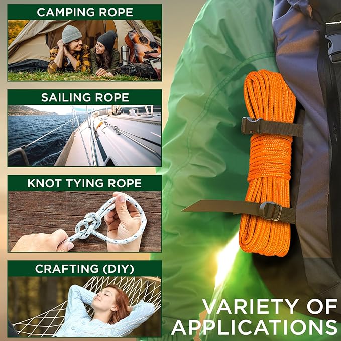 TECEUM Rope – 90 Feet x 1/4 Inch – Orange Yellow – Strong All-Purpose Utility - Image 5