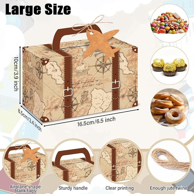 24Pcs Large Suitcase Party Favor Boxes Travel The Map Paper Treat Box - Image 3