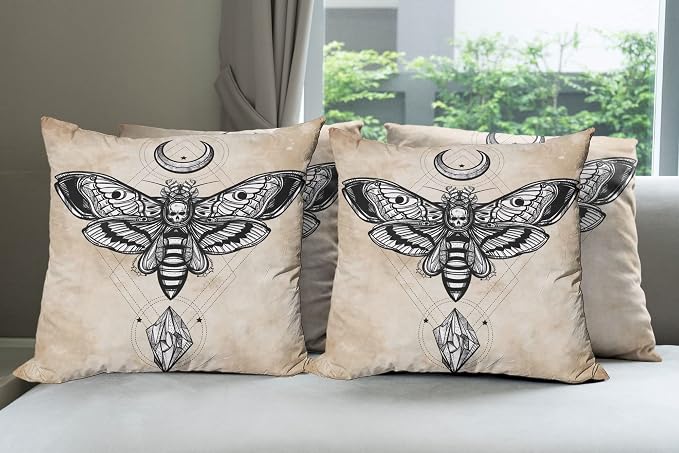 Ambesonne Fantasy Throw Pillow Cushion Case Pack of 4, Dead Head Hawk Moth Luna by Ambesonne