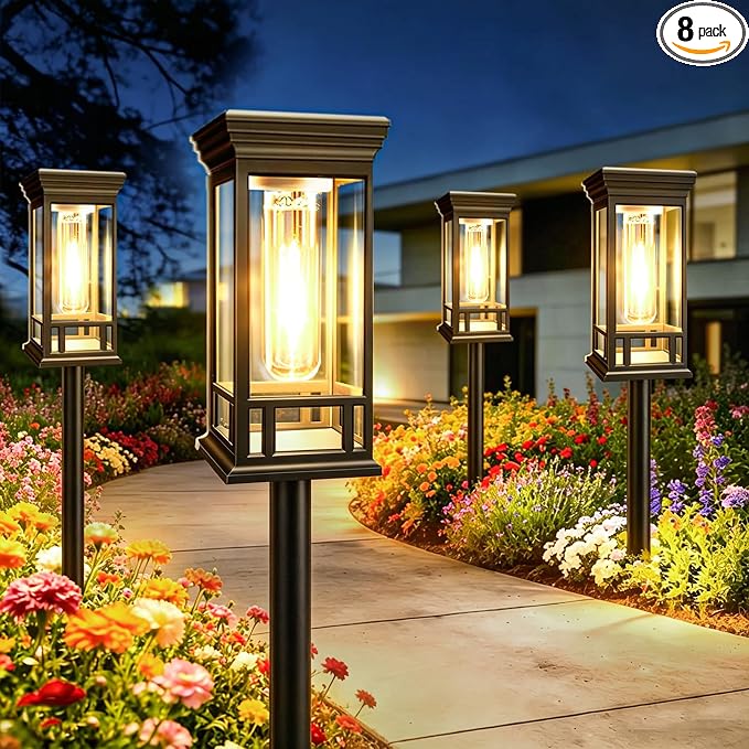 8 Pack Solar Pathway Lights Outdoor, Taller Bright Solar Path Lights Waterproof by SANJICHA