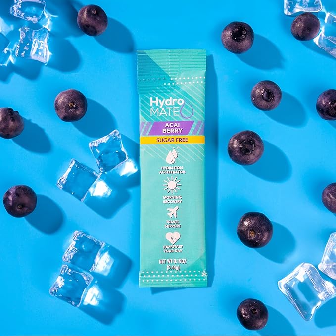 Electrolyte Powder Sugar-Free Hydration Packets Acai Berry HydroMATE 30 Sticks - Image 2