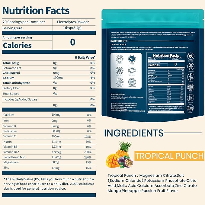 Electrolytes Powder Packets Sugar Free Hydration Packets, Liquid Daily IV - Image 2