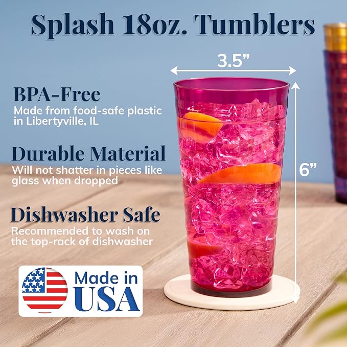 US Acrylic Splash 18 ounce Plastic Stackable Water Tumblers in Jewel Tone - Image 2