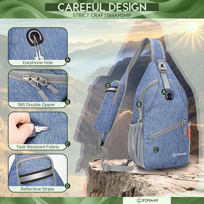 ZOMAKE Sling Bag, Small Crossbody Sling Backpack, Water Resistant Shoulder - Image 6