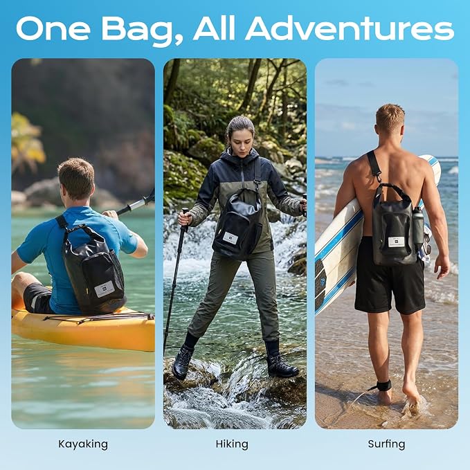 20L Waterproof Dry Bag with Bottle Holder & Mesh Pocket, 500D PVC Tarpaulin - Image 8