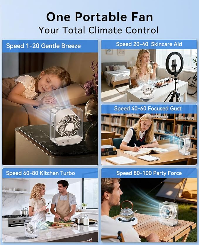 KIMMOO Rechargeable USB Desk Fan, Quiet Table Fan - Image 8