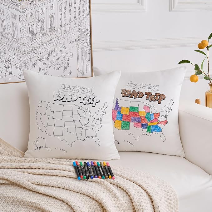Let's go a Road Trip USA Map Coloring Pillowcase - Image 2
