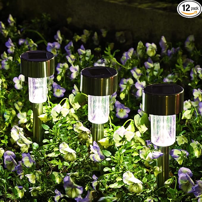 SOLPEX 12 Pack Solar Outdoor Lights Pathway, Stainless Steel Solar Lights by Solpex