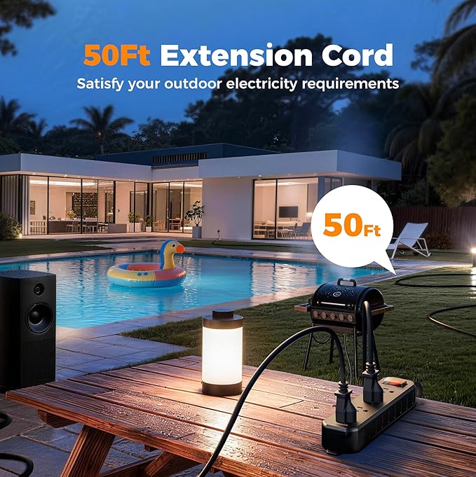 TESSAN Outdoor Power Strip Weatherproof, 50FT Extension Cord Waterproof - Image 3