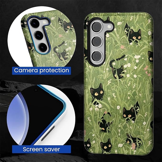 for Samsung Galaxy S23 Plus Case, HL2 Grass Cat Hybrid 2 Layer Hard Shell - Image 4