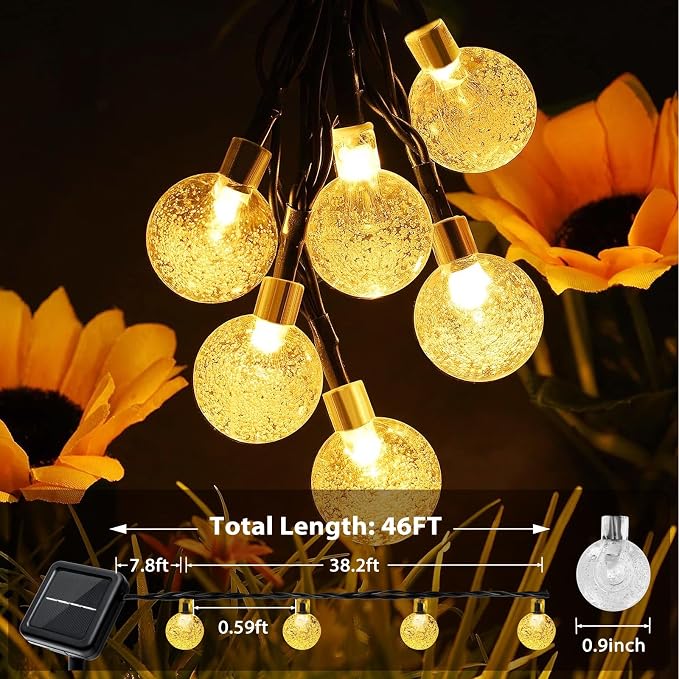 Outdoor Solar String Lights, 46FT 66LED 8Modes Crystal Solar Powered Christmas - Image 2