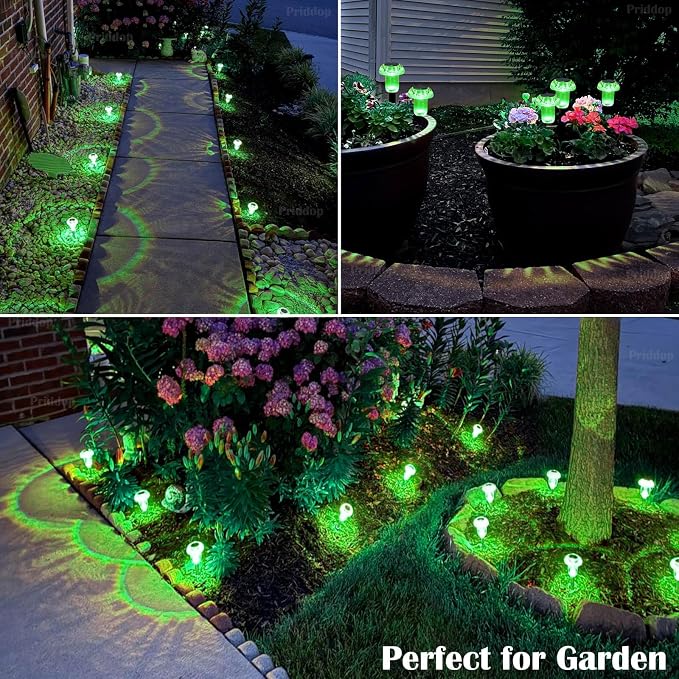 Priddop Solar Lights Outdoor Pathway Waterproof 8 Pack Green LED Green Stake - Image 3