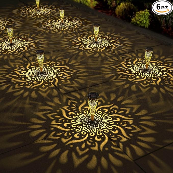 6 Pack Solar Lights Outdoor Garden Decorative Mandala Solar Garden Lights by gardencave