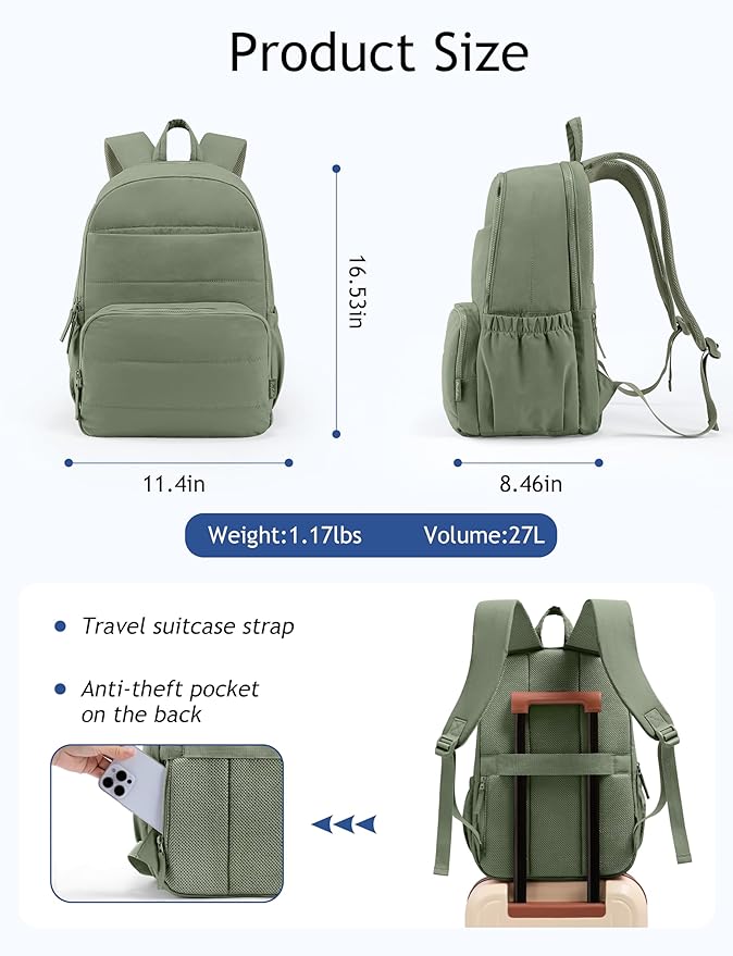 Uselike Travel Backpack for Women, 15.6 Inch Laptop Backpack, Quilted College - Image 3