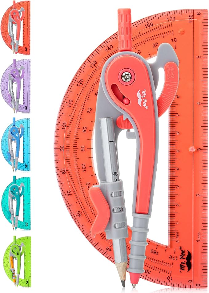 Mr. Pen- Geometry Compass and Protractor Set, 6 Inch Compass, 6 Inch Protractor by MrPen