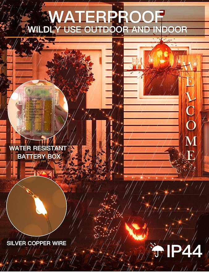 suddus Halloween Lights Battery Operated, 33ft 100 LED Orange String Lights - Image 4