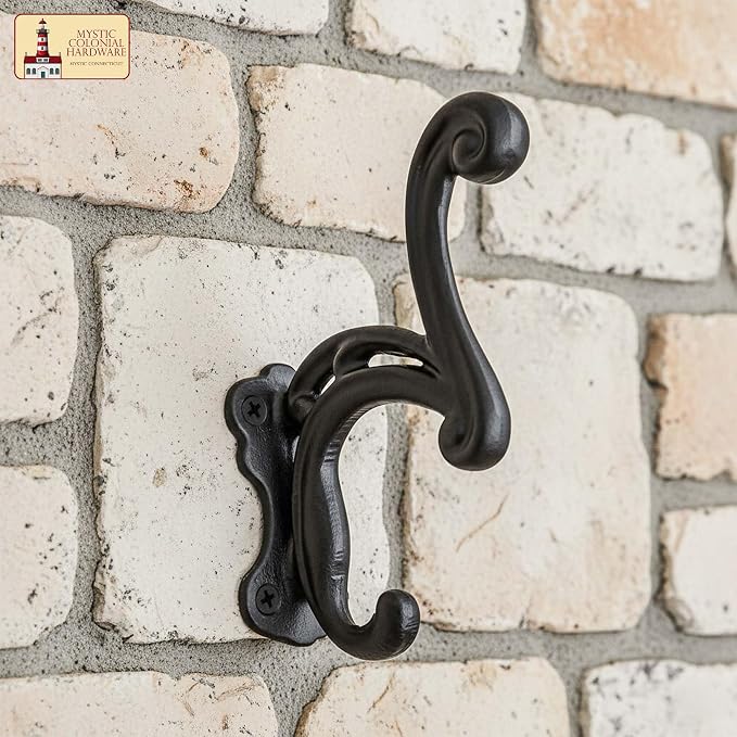 Mystic Colonial Rustic Cast Iron Wall Hooks, Heavy Duty Coat Hooks - Image 3