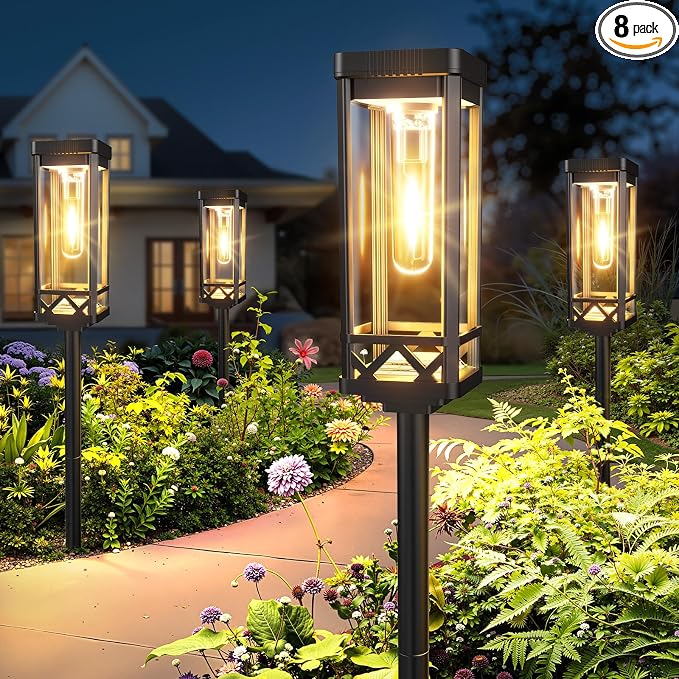 KOOPER Taller Solar Pathway Lights Outdoor, 8 Pack Upgraded Brighter Solar by KOOPER