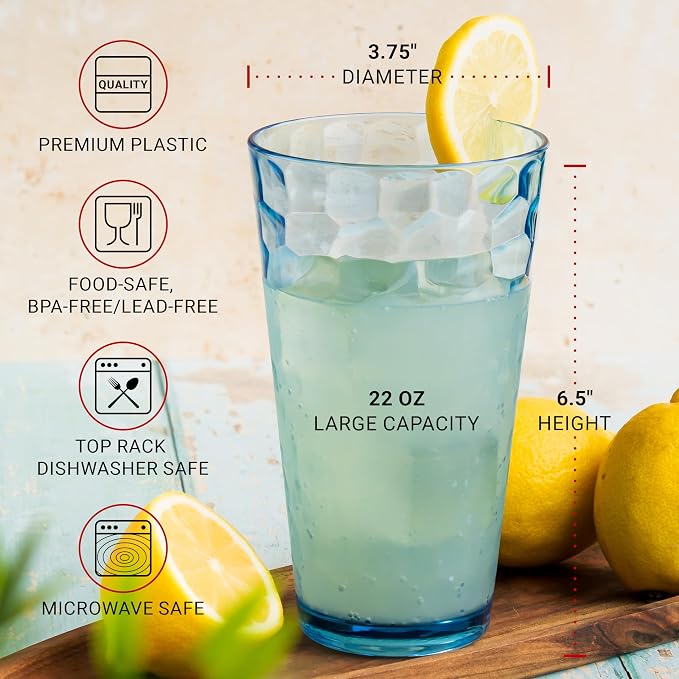 Bravario Hammered Plastic Drinking Tumbler, Dishwasher-Safe Premium Quality - Image 3