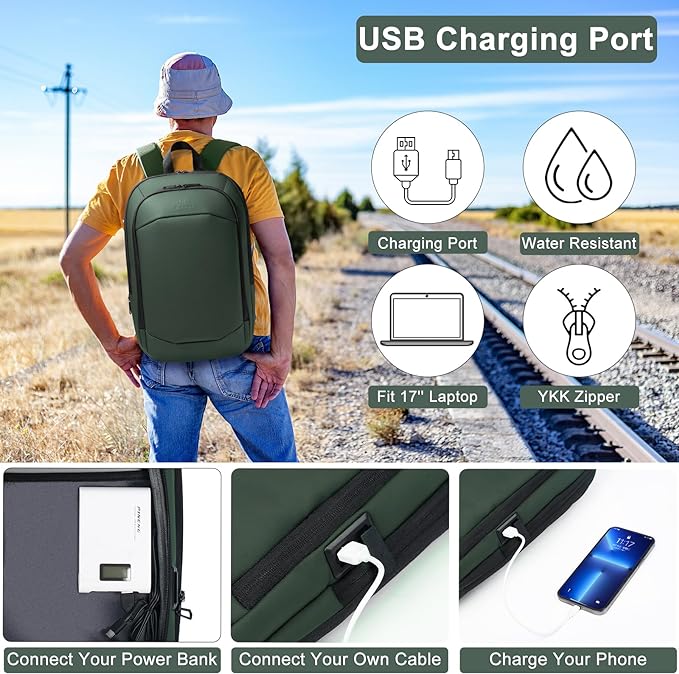 Business Backpack 17 Inch Slim Expandable Waterproof Travel Laptop Backpacks - Image 3