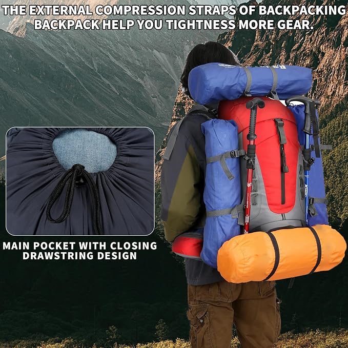 75L Hiking Backpack with Rain Cover Waterproof Camping Backpack Shoes Warehouse - Image 3